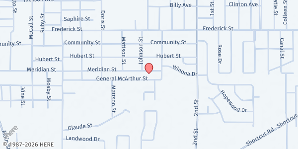 Map showing Meridian Street Missionary Outreach at 5224 Meridian St., Moss Point, MS
