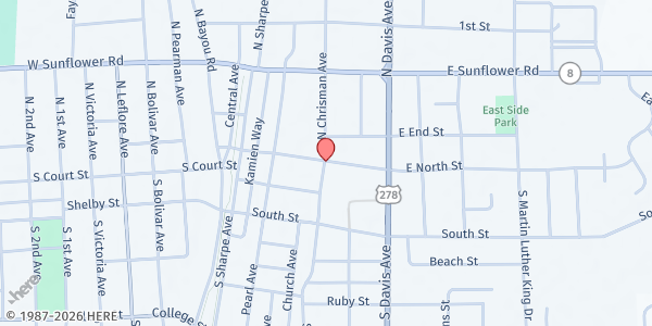 Map showing Lampton Street Church of God at 202 N. Edwards Ave., Mound Bayou, MS