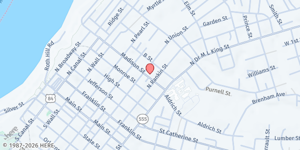 Map showing Rose Hill M B Church at 607 1/2 Madison St., Natchez, MS