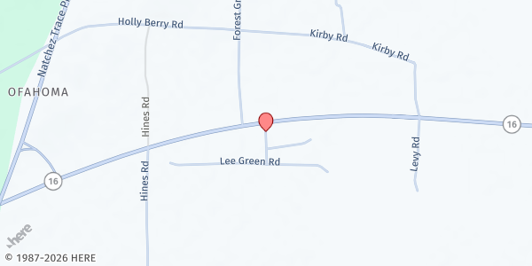 Map showing Free Mission Baptist Church at 85 Lee Green Rd., Ofahoma, MS