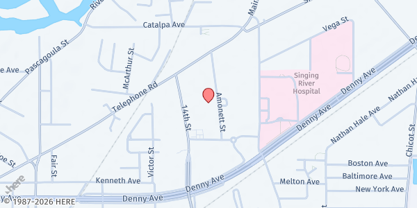Map showing Arukah House Ministry at 4119 Amonett St, Pascagoula, MS