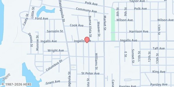 Map showing Central Church of Christ at 1316 Ingalls Ave., Pascagoula, MS