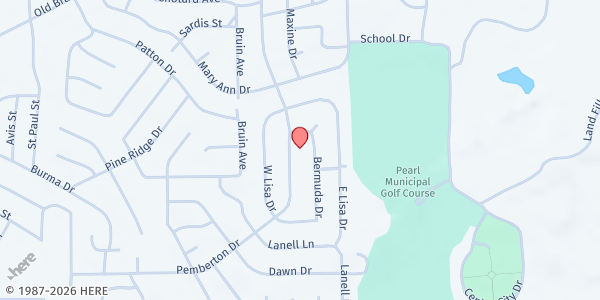 Map showing McLaurin Heights Baptist Church at 404 Pemberton Dr., Pearl, MS