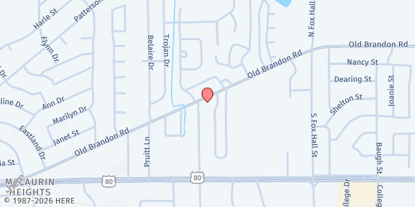 Map showing Paul Truitt Memorial Baptist at 3705 Old Brandon Rd, Pearl, MS