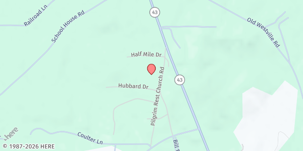 Map showing Pilgrim Rest Community Development at 169 Pilgrim Rest Church Rd, Pinola, MS