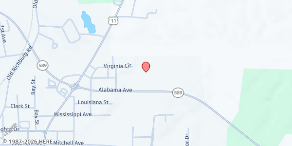 Map showing Freedom Worship Center at 72 Hwy. 589, Purvis, MS