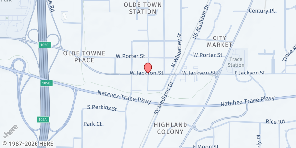 Map showing First Ridgeland Church at 302 W. Jackson St., Ridgeland, MS