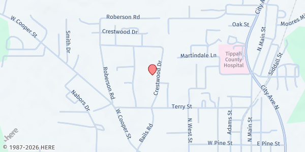 Map showing Tippah County Good Samaritan Center at 113 Bails Rd., Ripley, MS