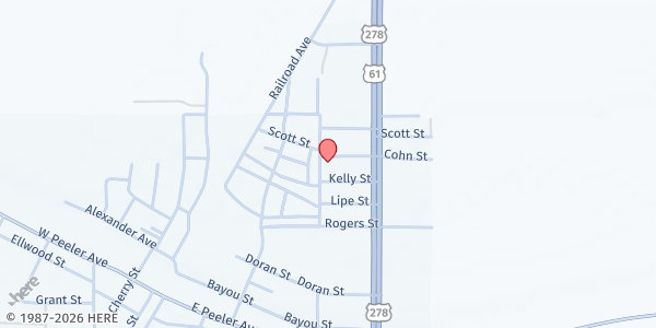 Map showing Church of God In Christ at 302 Cleveland St., Shaw, MS