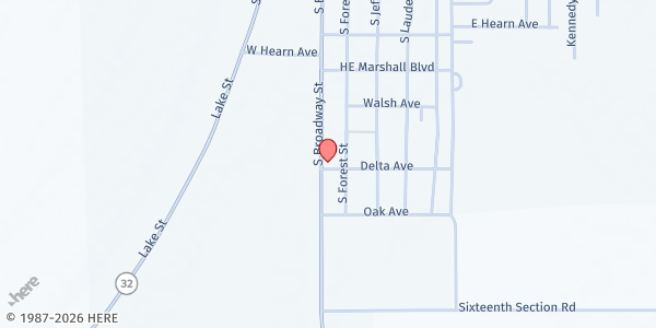 Map showing MEGA Distribution Center at 1509 S. Broadway St., Shelby, MS