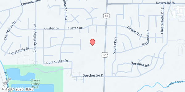 Map showing Tabernacle COGIC at 7701 US-51, Southaven, MS