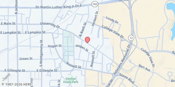 Map showing St. Joseph's Food Pantry at 607 University Dr, Starkville, MS
