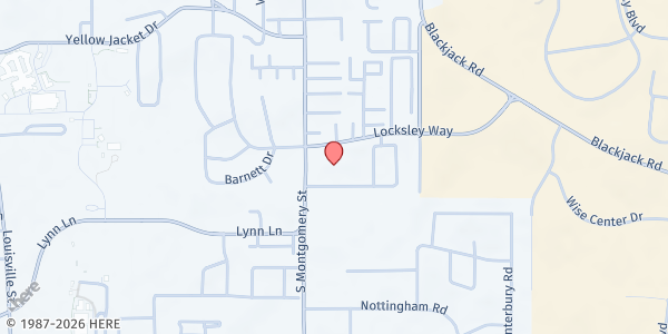 Map showing Starkville Church Of God at 100 Locksley Way, Starkville, MS