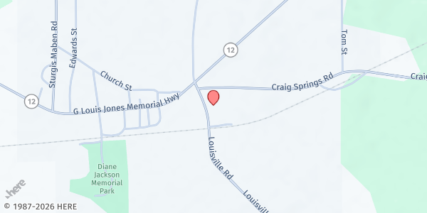 Map showing Sturgis Baptist Church at 4160 Louisville Rd., Sturgis, MS