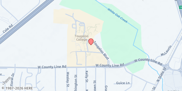 Map showing Warren Hall Food Pantry at 500 W County Line Rd, Tougaloo, MS