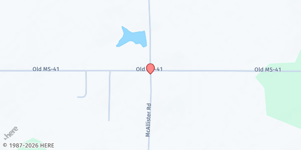 Map showing Pleasant Valley United Methodist Church at McAllister Road, Tranquil, MS