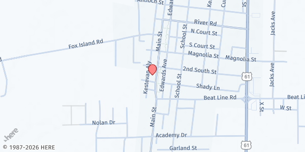 Map showing First Presbyterian Church Food Pantry at 1115 Main St., Tunica, MS