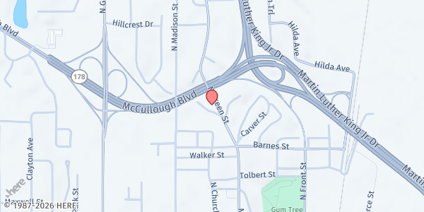 Map showing Emmanuel Church of God at 1208 N. Green St., Tupelo, MS