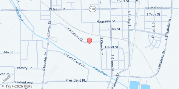 Map showing Salvation Army - Tupelo at 527 Carnation St., Tupelo, MS
