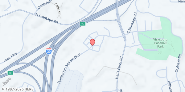 Map showing Mountain of Faith Ministries at P.O. Box 820138, Vicksburg, MS