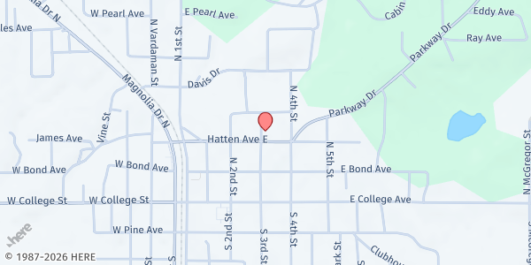 Map showing New Beginnings Ministries at 407 E. Hatten Ave., Wiggins, MS