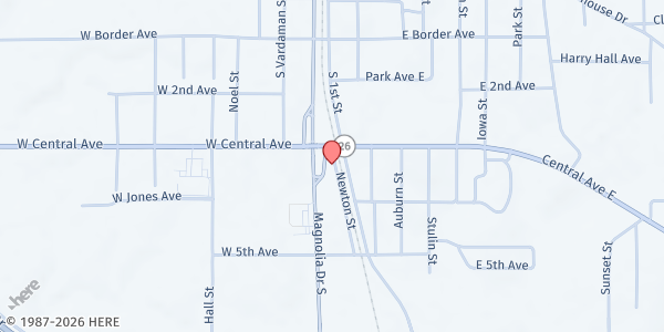 Map showing Wiggins Church of Christ at 628 Newton St., Wiggins, MS