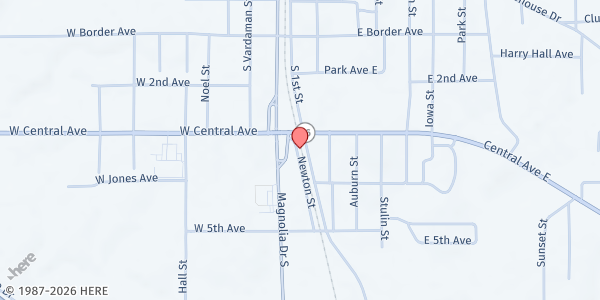 Map showing Wiggins Church of God in Christ at 628 Newton St, Wiggins, MS