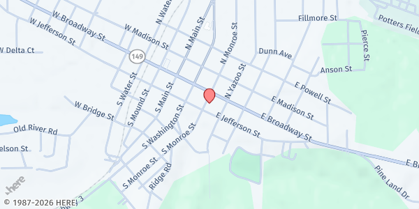 Map showing Southside Baptist Church at 120 S. Monroe St., Yazoo City, MS