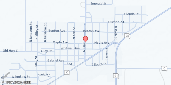 Map showing Advance Methodist Church at 202 N. Oak, Advance, MO