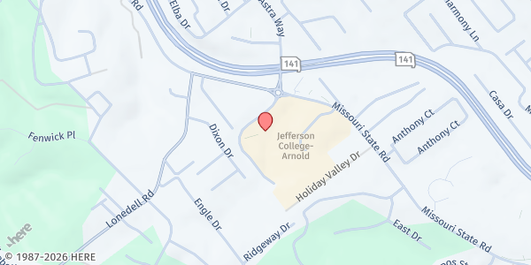 Map showing Arnold Senior Center (at Jefferson College Arnold) at 1687 Missouri State Rd., Arnold, MO