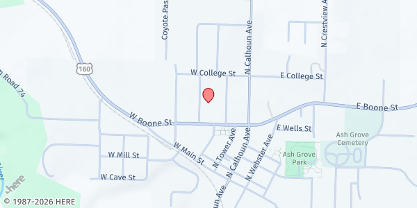 Map showing SeniorAge - Ash Grove Sunshine Center at 310 North Perryman Avenue, Ash Grove, MO