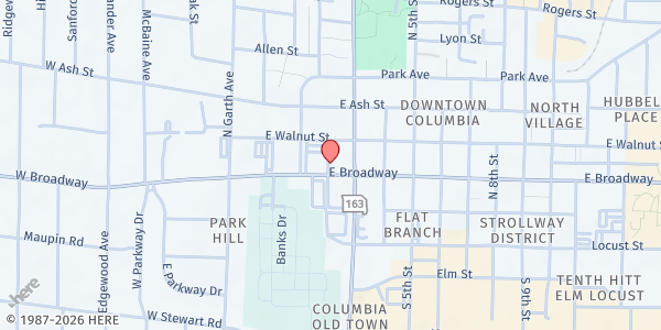 Map showing Ashland Baptist Church Mobile Pantry at 203 E. Broadway, Ashland, MO