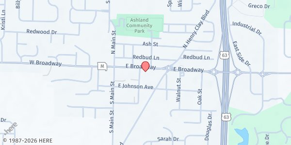 Map showing Mid-Missouri Regional Planning Commission at 206 E Broadway #9304, Ashland, MO
