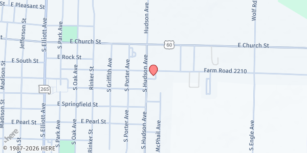 Map showing Aurora Senior Center/Heritage Harmony House at 700 S. Hudson Ave., Aurora, MO