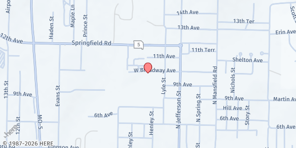 Map showing Heart of the Hills Food Harvest at 913 W. Broadway Ave., Ava, MO