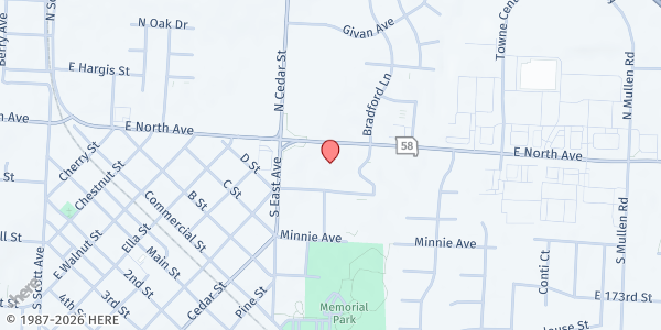 Map showing Belton Assembly of God Mobile Pantry at 613 E North Avenue, Belton, MO