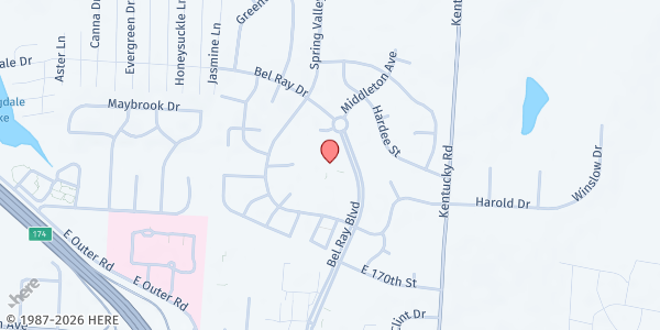 Map showing South Haven Baptist Church at 16800 Bel-Ray Blvd., Belton, MO