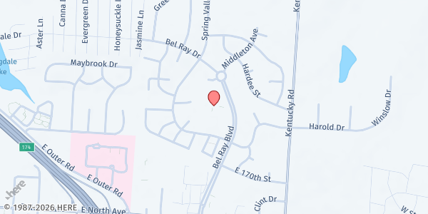 Map showing South Haven Baptist Church at 16800 Bel-Ray Blvd, Belton, MO