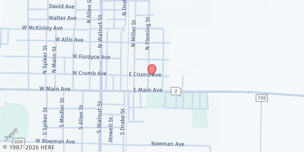 Map showing Bernie Gen Baptist Pantry at 201 Fleming St., Bernie, MO