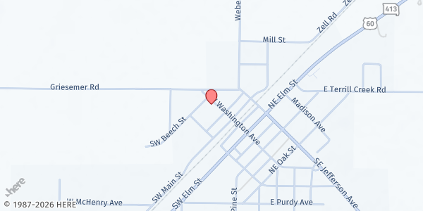 Map showing St. Joseph Catholic Church - Billings at 321 NW Washington Ave., Billings, MO