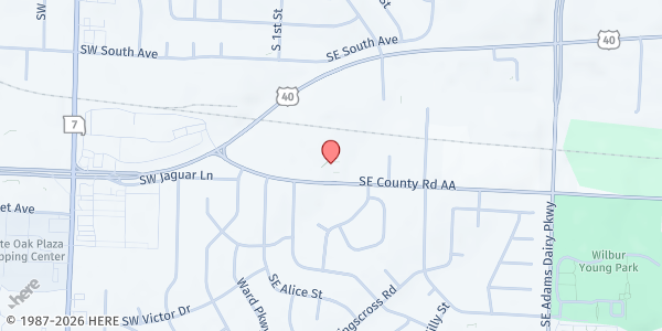Map showing Cornerstone Church of Blue Springs at 301 SE County Rd AA, Blue Springs, MO