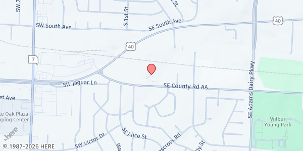 Map showing Cornerstone Church of Blue Springs at 301 SE AA Highway, Blue Springs, MO