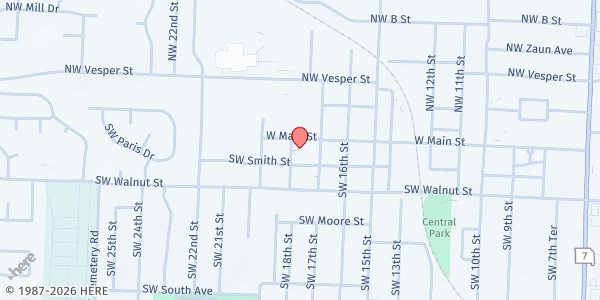 Map showing Impact at 1710 W Main Street, Blue Springs, MO