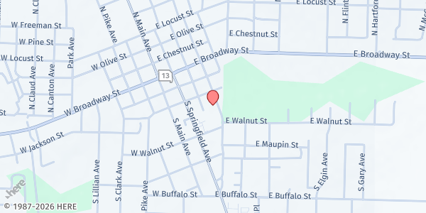 Map showing Community Outreach Ministries Bolivar Pantry at 320 S. Market Ave., Bolivar, MO