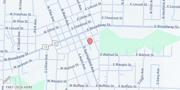 Map showing Community Outreach Ministries Bolivar Pantry at 320 South Market Avenue, Bolivar, MO