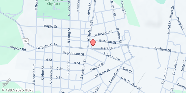 Map showing Cornerstone Cafe - Centenary UMC at 20 Park Ave., Bonne Terre, MO