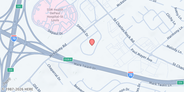 Map showing Community Helping Ministry - Bridgeton at 12120 Bridgeton Sq Dr, Bridgeton, MO