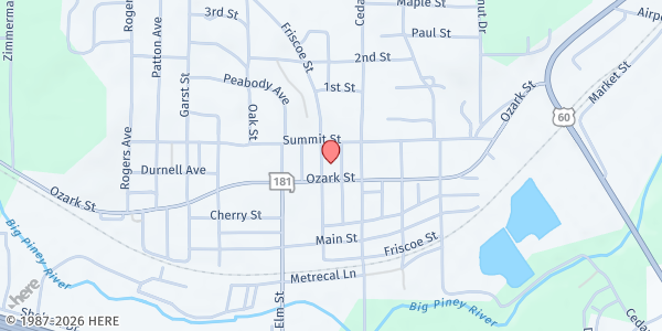 Map showing Christian Church at 620 Pine St, Cabool, MO