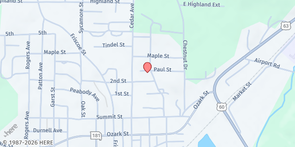 Map showing First United Methodist Church at 501 Paul St, Cabool, MO