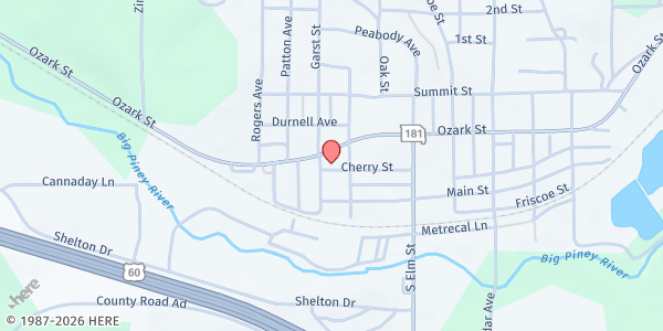 Map showing SWMOA- Cabool Senior Center - Food Distribution Center at 910 Cherry St, Cabool, MO